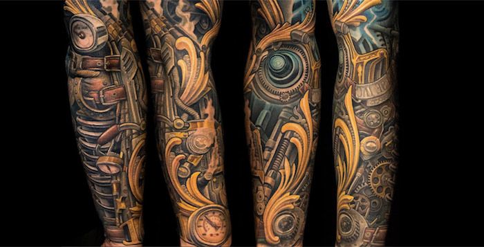 tatuaj biomecanic pe braț, tatuaj biomecanic