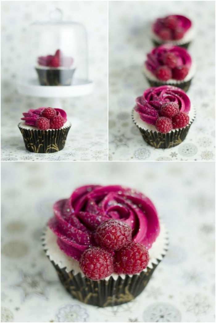 decoreer cupcakes met roze room en frambozen