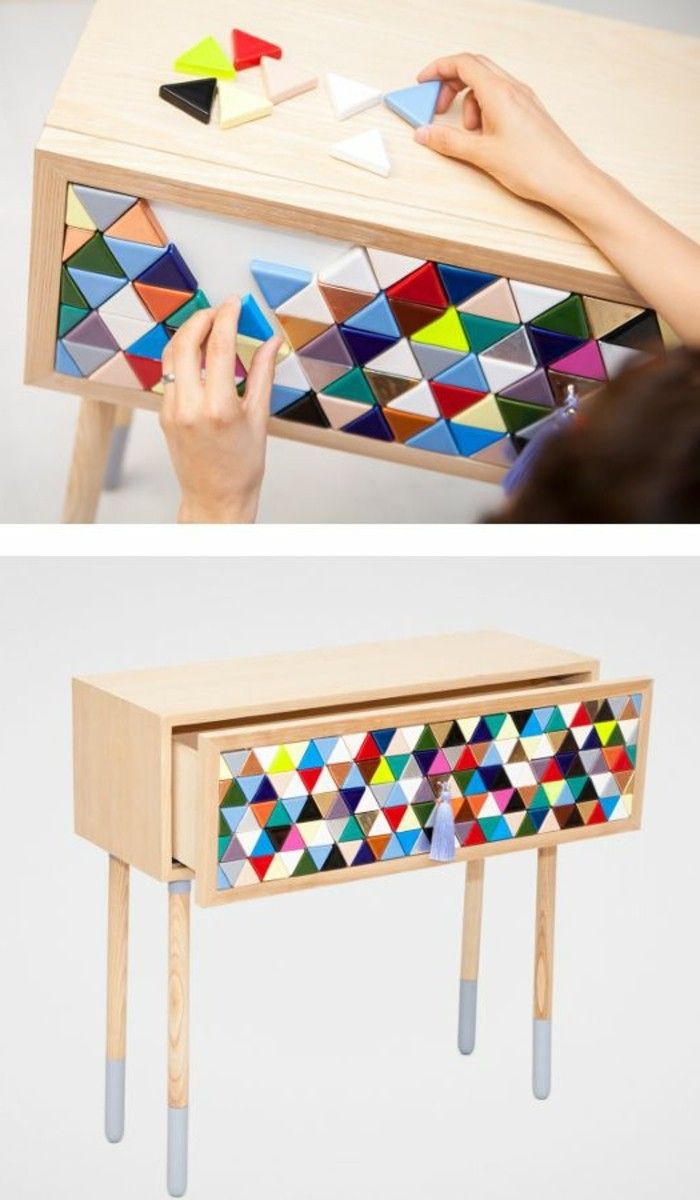 7-diy möbler kreativa wohnideen-small-skåp av trä med mosaik