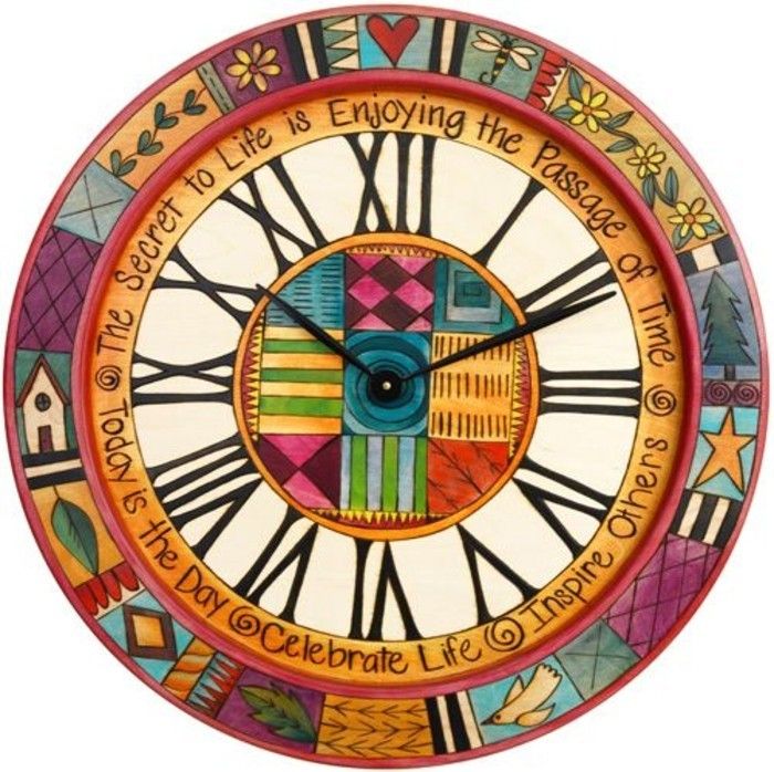 7wanduhr-design-farebné-dial-wall-clock-drevo-kov-rímska číslica-pay