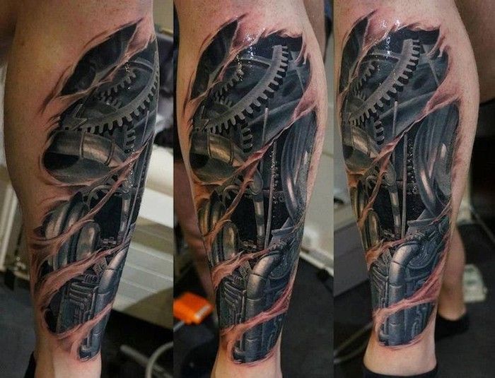 tatuiruotės šablonai vyrams, realus 3D tatuiruotė su mašina dalimis