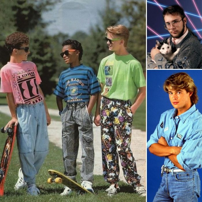 Çocuklar için 80s moda - baskı, yıkanmış kot pantolon, Stakebords, baskı ile sweatshirt ile renkli pantolon