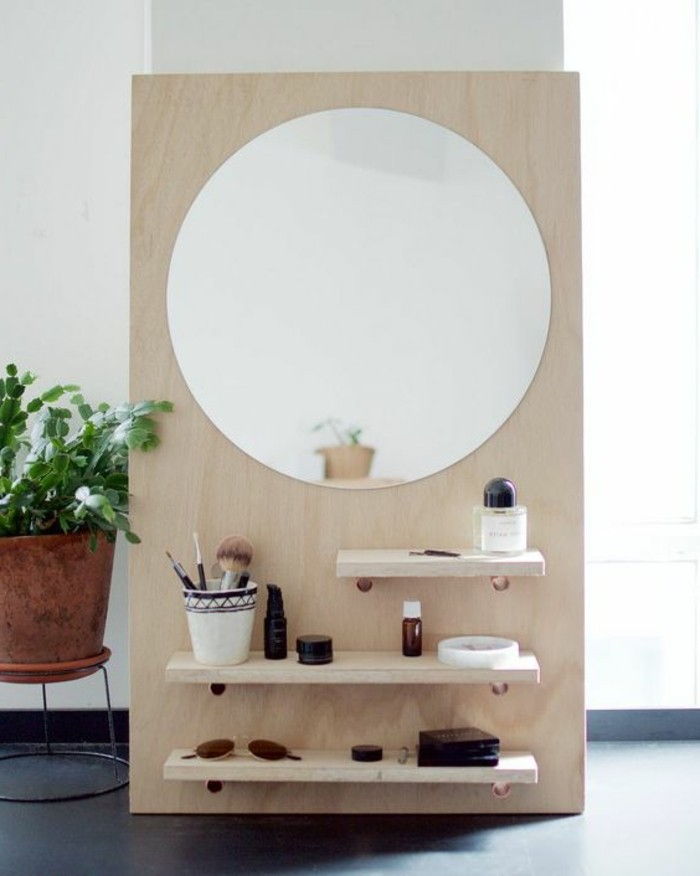 9-Moebel-diy-creativ-wohnideen-dressing masă de-lemn cu-rotund-oglindă