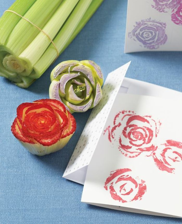 ștampila din legume sub formă de trandafiri, ștampila de hârtie