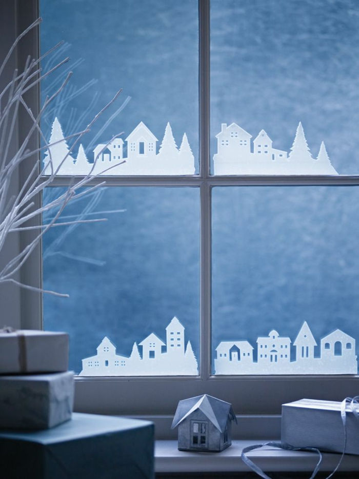 Zimska dekoracija za domači-Label za okno cesti hiše-v-the-zimskem nočnem