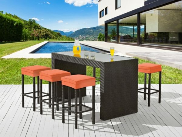 Bar Table Set s stoličku, na bazén z ratanu