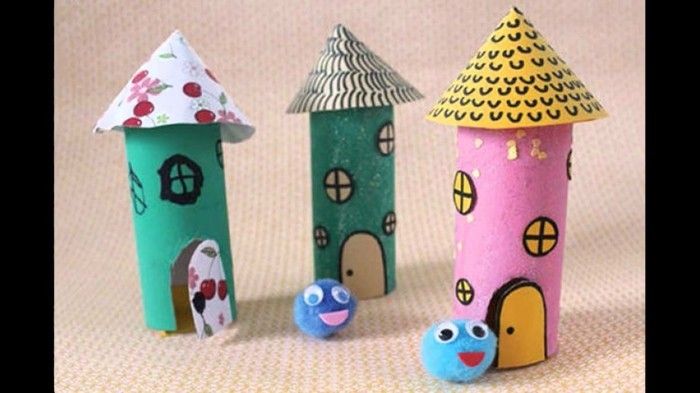 Craft Ideas-z-Papier toaletowy w rolkach Kolorowe domy