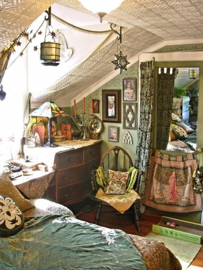 cortinas-Boho-Antique quarto verde luzes de cetim