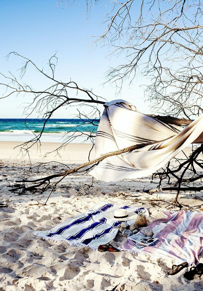 Boho-chic praia-cool-style toalha Sea chapéu de palha Areia