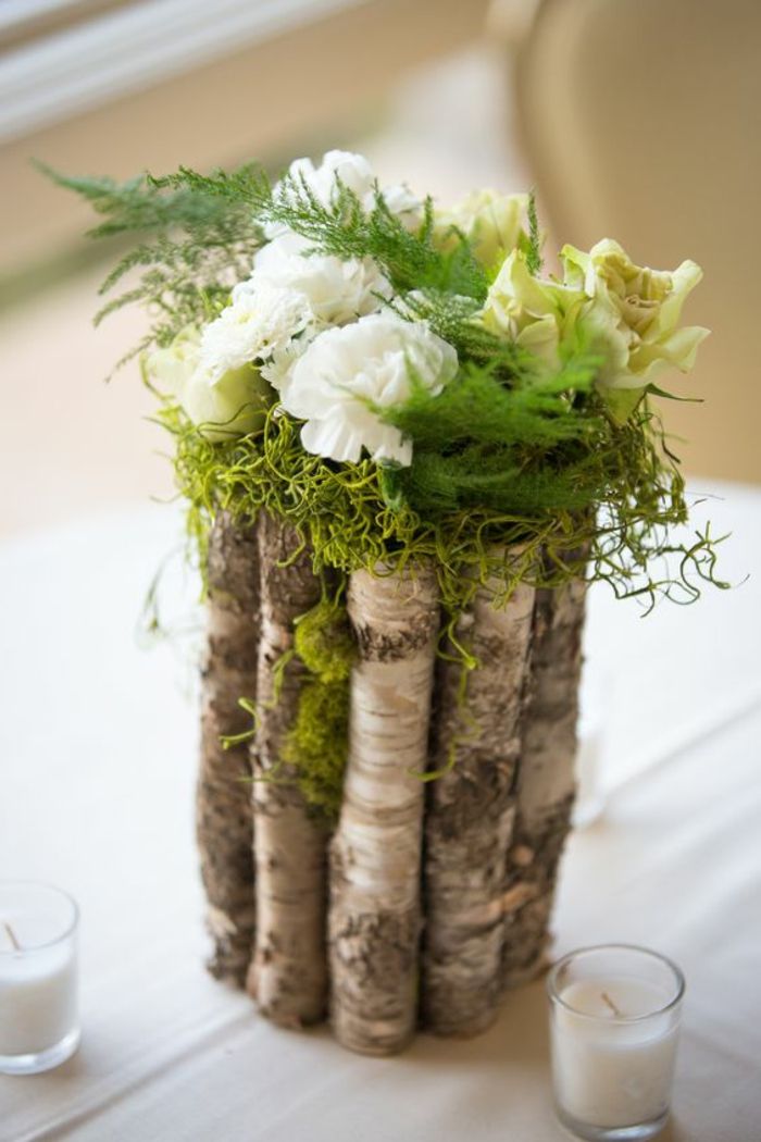 Dekoratívna mach-rustikálnym tischdeko-s-bielo-kvety