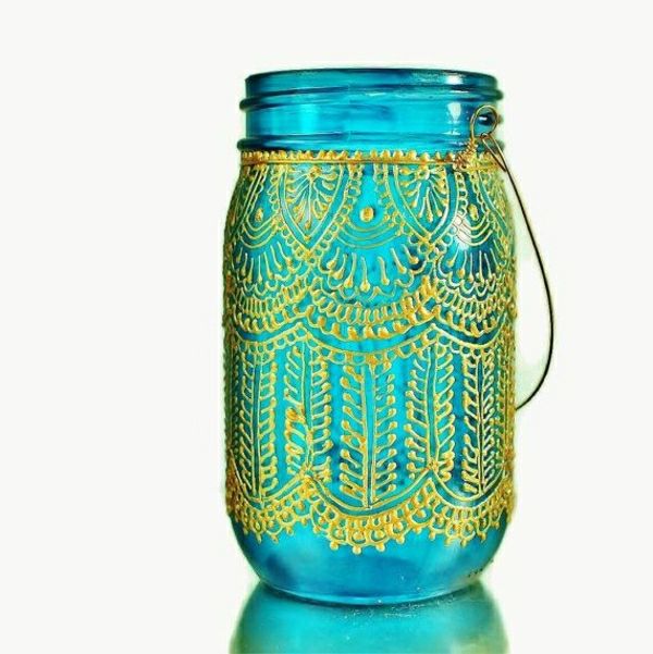 Einweckglas Žibintas Mėlyna-aukso-Išsamiau apdailos Maroko stiliaus