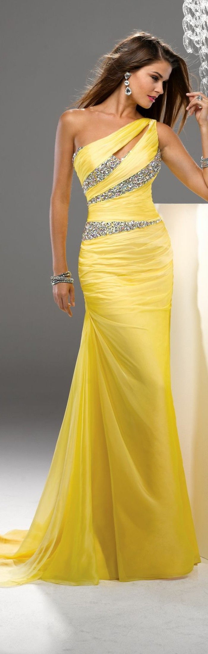 Elegantiškas suknelės-geltona-sidabro