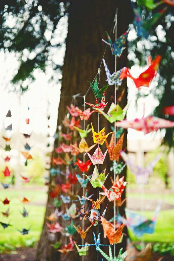 Príjem-in-voľné záhradné dekorácie Event vlasec vlkovcový-farebné origami žeriavov