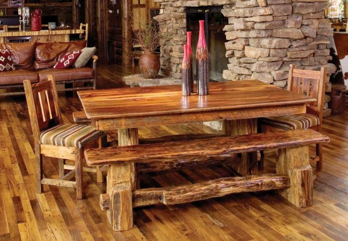 Spisebord-benker, rustikk stil skinnsofa Fire stein herregårdsstil koselig