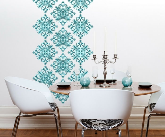 ornamente turcoaz scaune de designer de culoare sufragerie vintage-tapet-frumos