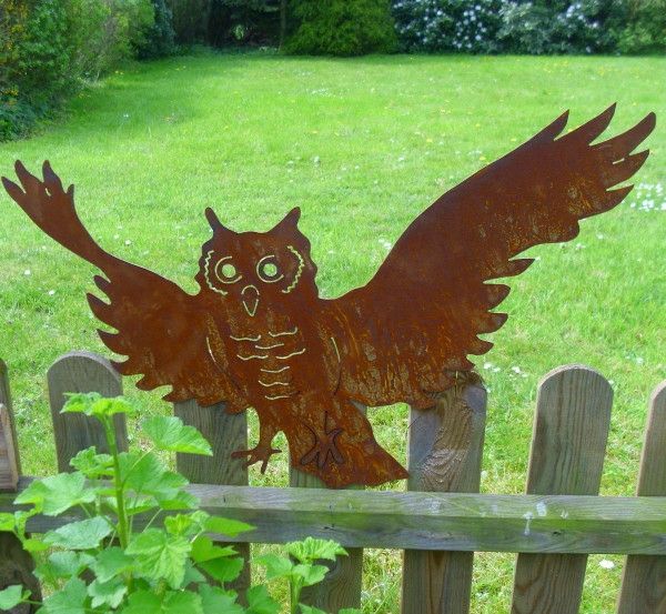 Owl-Gartendeko-patina nápady záhradná architektúra