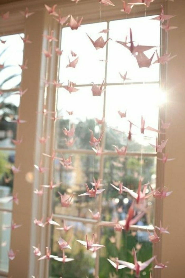 Okenné dekorácie ružový-Origami žeriavy