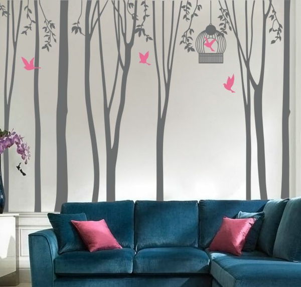 Mural Trær Cage Birds plysj sofa