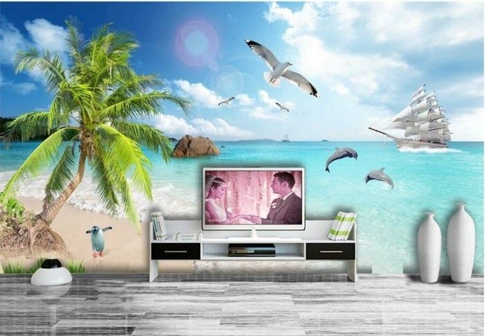 Mural-beach-behind-the-TV