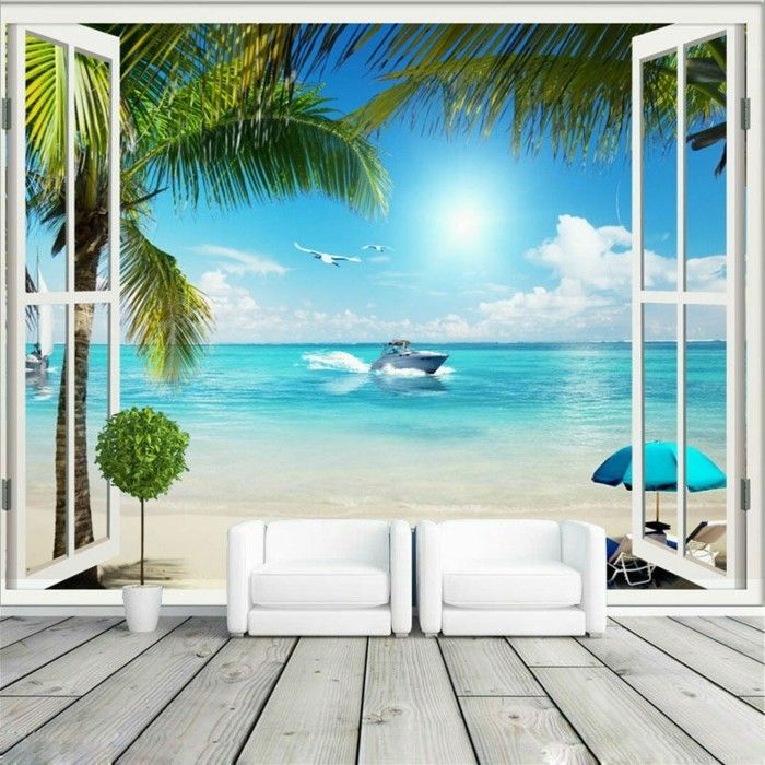 Mural-beach-and-sea-and-a-boat