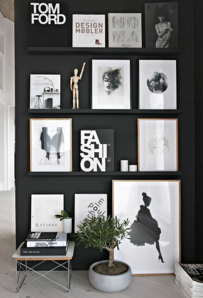 Fotografie de perete rafturi-negru-alb