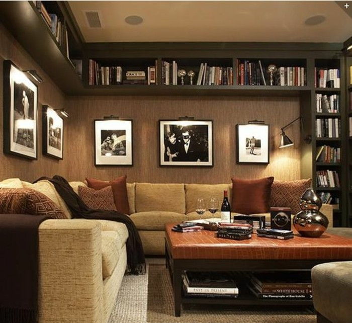 Foto Wall sama odločitev diskretne-razsvetljavo-knjižne police-v-dnevna soba