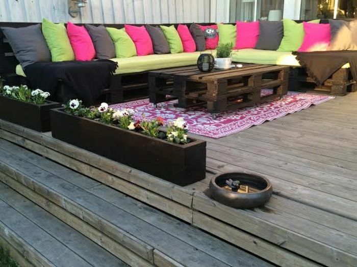 Garden Veranda-design-kavč blazine paletnih flash barve preproga za klubsko mizico cvetlična korita