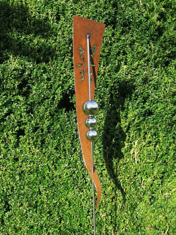 _Gartendeko Deco Gartenstecker plug-rust patina rustfritt stål ball-Beetstecker-Finial Hage Pikes Hage Sculpture Stainless Steel