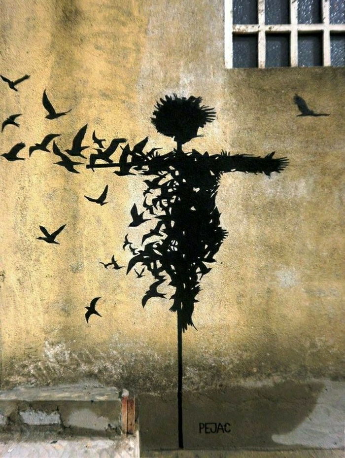 Grafiti sokak sanatı Strohpuppe Kuşlar