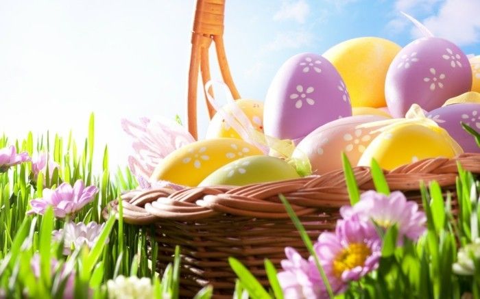 Ozadja Velikonočni z jajci-v-vreči-on-a-travnik
