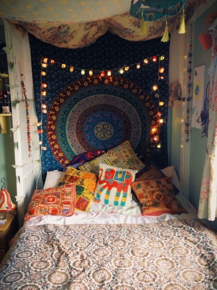 Hippie Quarto travesseiro parede Mandala impressão boho