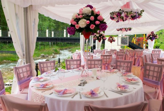 Poroka namizni okras-rožnato-vijolično-bela