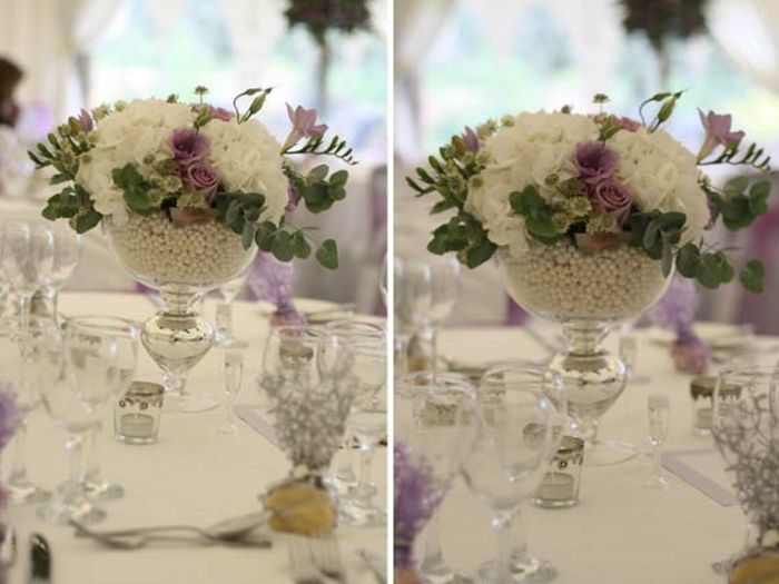 Poroka namizni okras-vijolična in bela