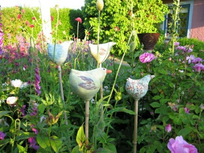 Hof Záhradná keramika-vtáky-Plug dekorácie tráva kvety