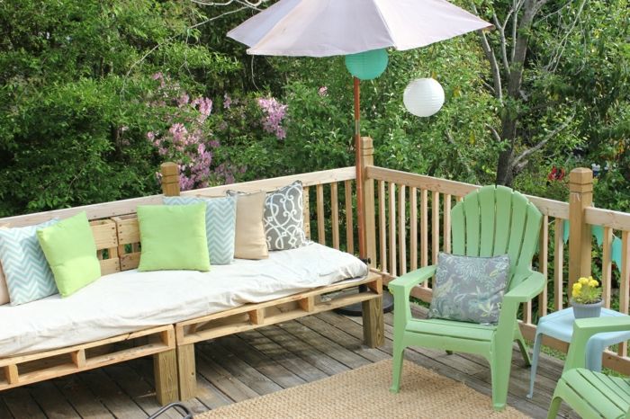 Dvorišče dizajn-Paleten Couch blazine Stoli-sveže barve sončnik papirnate svetilke