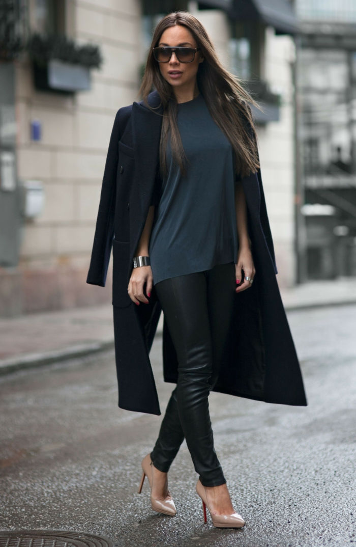 Johanna Olsson Long Coat Ženske črne elegantne čevlje barve telo