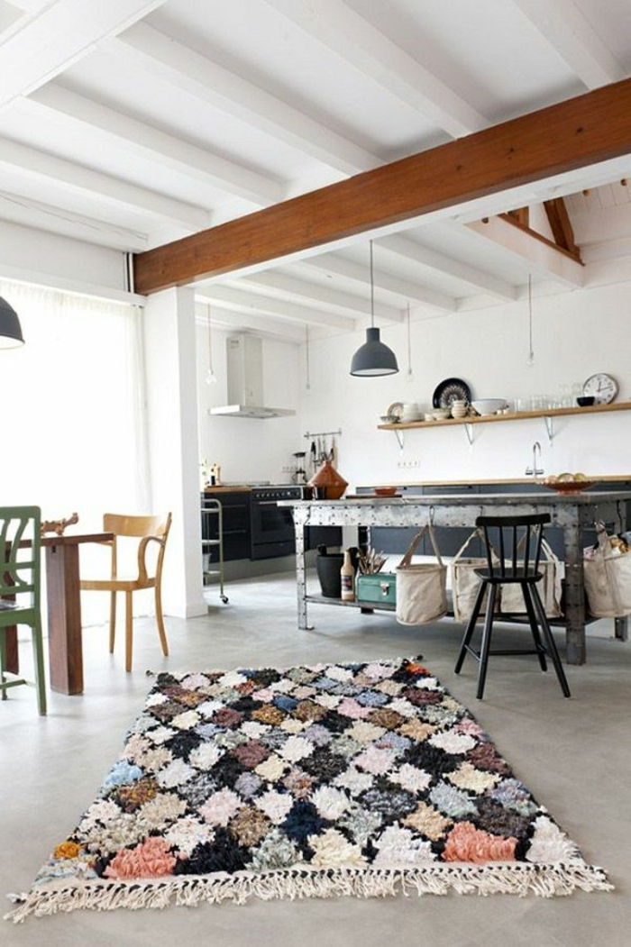 Virtuvė-valgomasis-pramoninis įrenginys stiliaus spalvinga kilimas