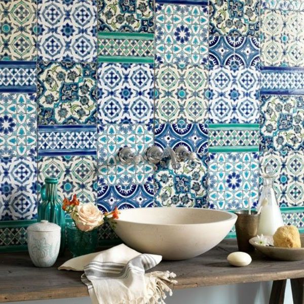 Virtuvės Maroko plytelių dizainas-žalia-mėlyna
