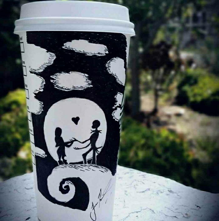 Kaffekrus-to-go papir-kjærlighet elskere tegning-svart-hvitt