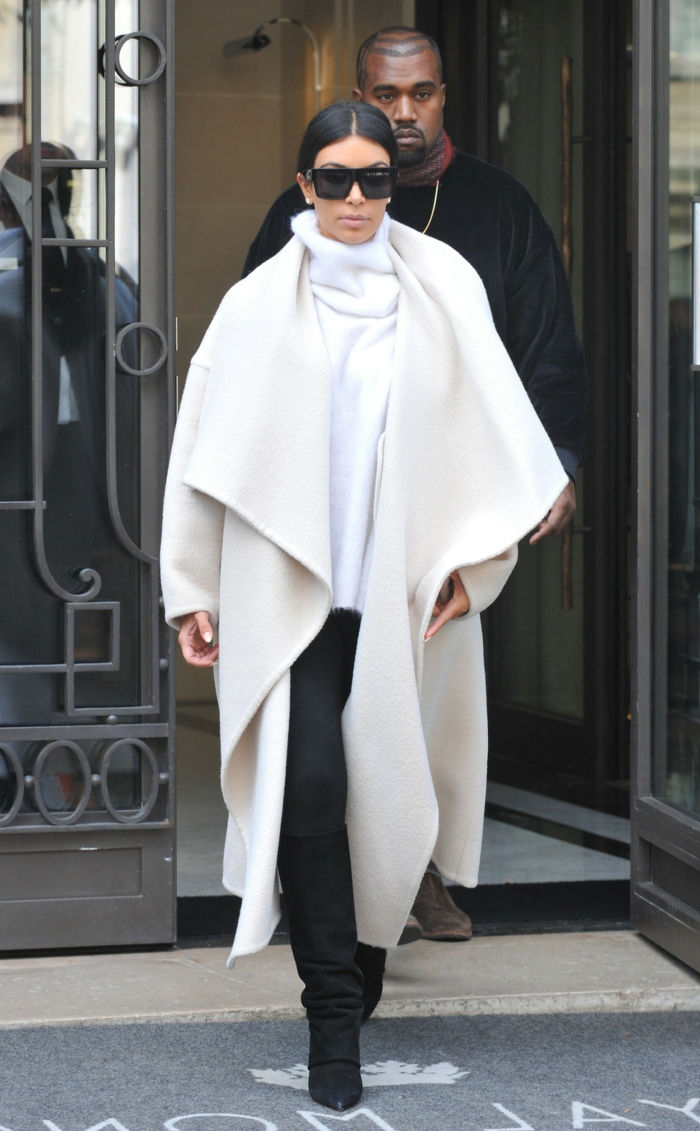 Kim Kardashian, Kanye West Biały Płaszcz elegancki ekstrawagancki