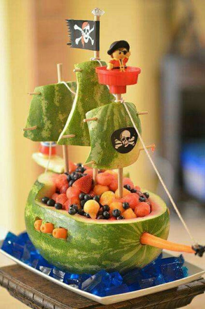 Aniversário dos miúdos comida ideia navio pirata-funny-melancia fruta