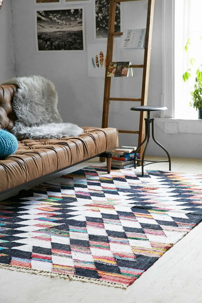 Odinė sofa Kailiniai derliaus kilimų spalvinga modeliai