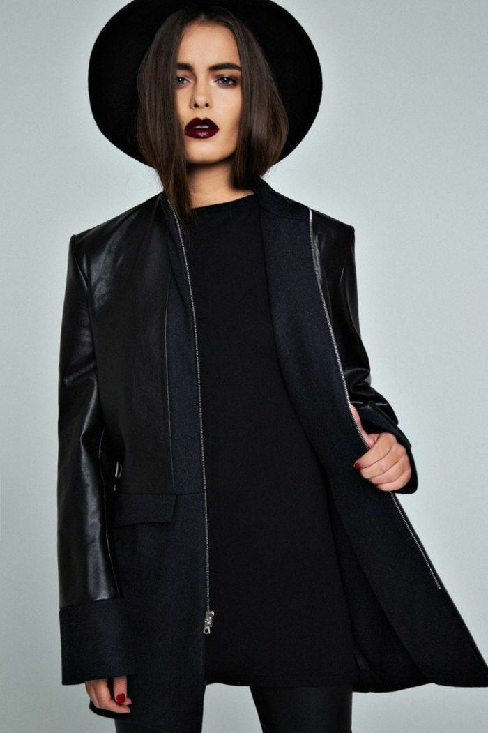 Leather koel laag model hat-dark lipstick
