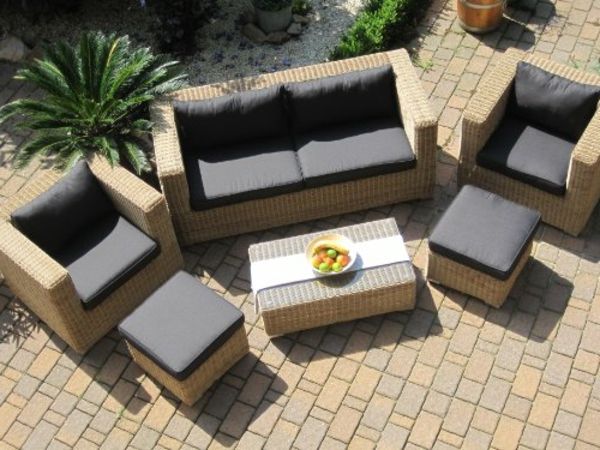 Lounge-yaşam alanı Koltuk 2 koltuklu tablo 2 dışkı rattan hasır örgülü Bahçe mobilyaları doğal bej-kahverengi-