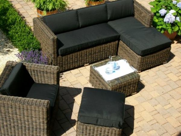 fantastik salon-oturma alanı kanepe sandalye masa tabure rattan hasır örgülü Bahçe mobilyaları-siyah-kahverengi