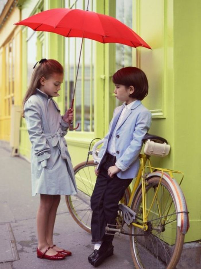 Menina Menino doce Photo-guarda-chuva vermelho-kids