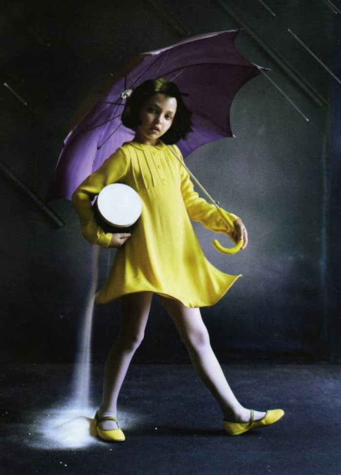 Meninas amarelo vestido amarelo Shoes-roxo-criança do guarda-chuva