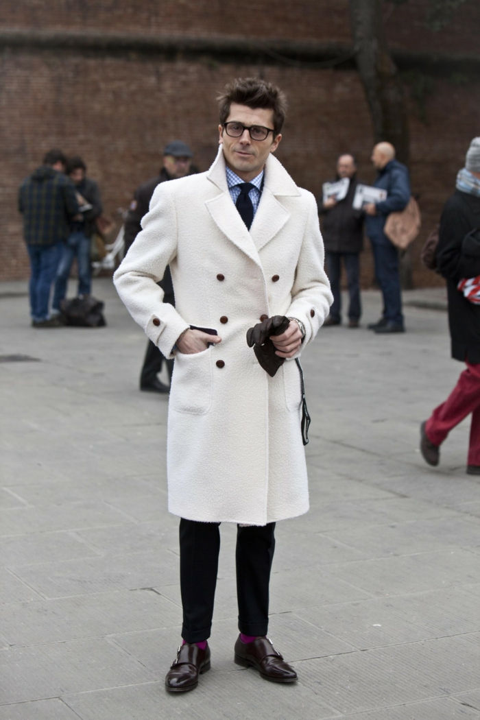 Męskie Rękawiczki biały płaszcz zimowy men-s mody elegancki styl