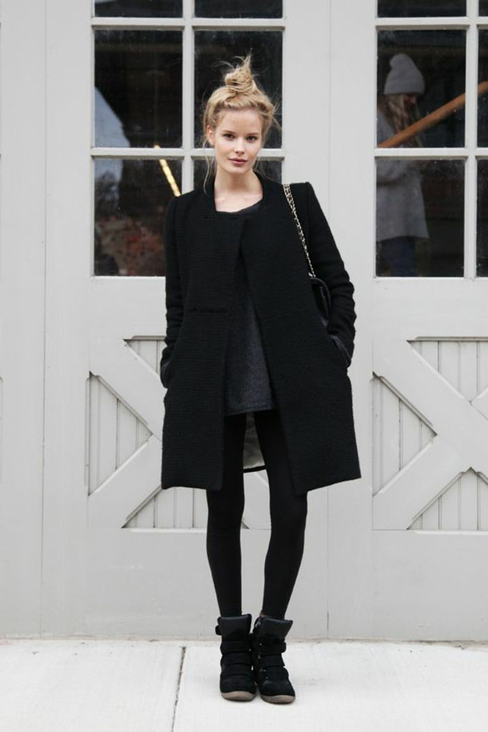 Coat preproste zasnove črna ulična moda