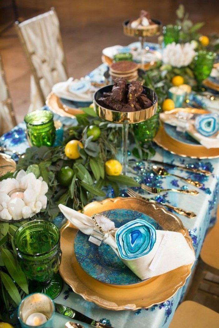 Mediterranean stolové dekorácie-in-modro-žltej farby